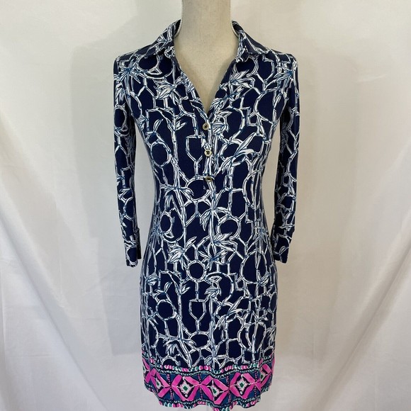 LILLY PULITZER Ansley Polo Dress Size XXS High Tide Navy UPF 50 - Picture 2 of 9